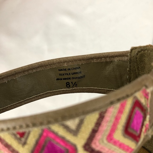 The Sak Wedge Sandal Cork Sz 8.5 Pink Aztec Embroidery Strap Crochet - Picture 9 of 12